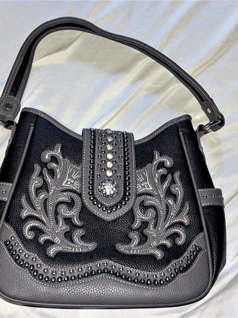 American Bling Black Studded Shoulder Bag with Wristlet